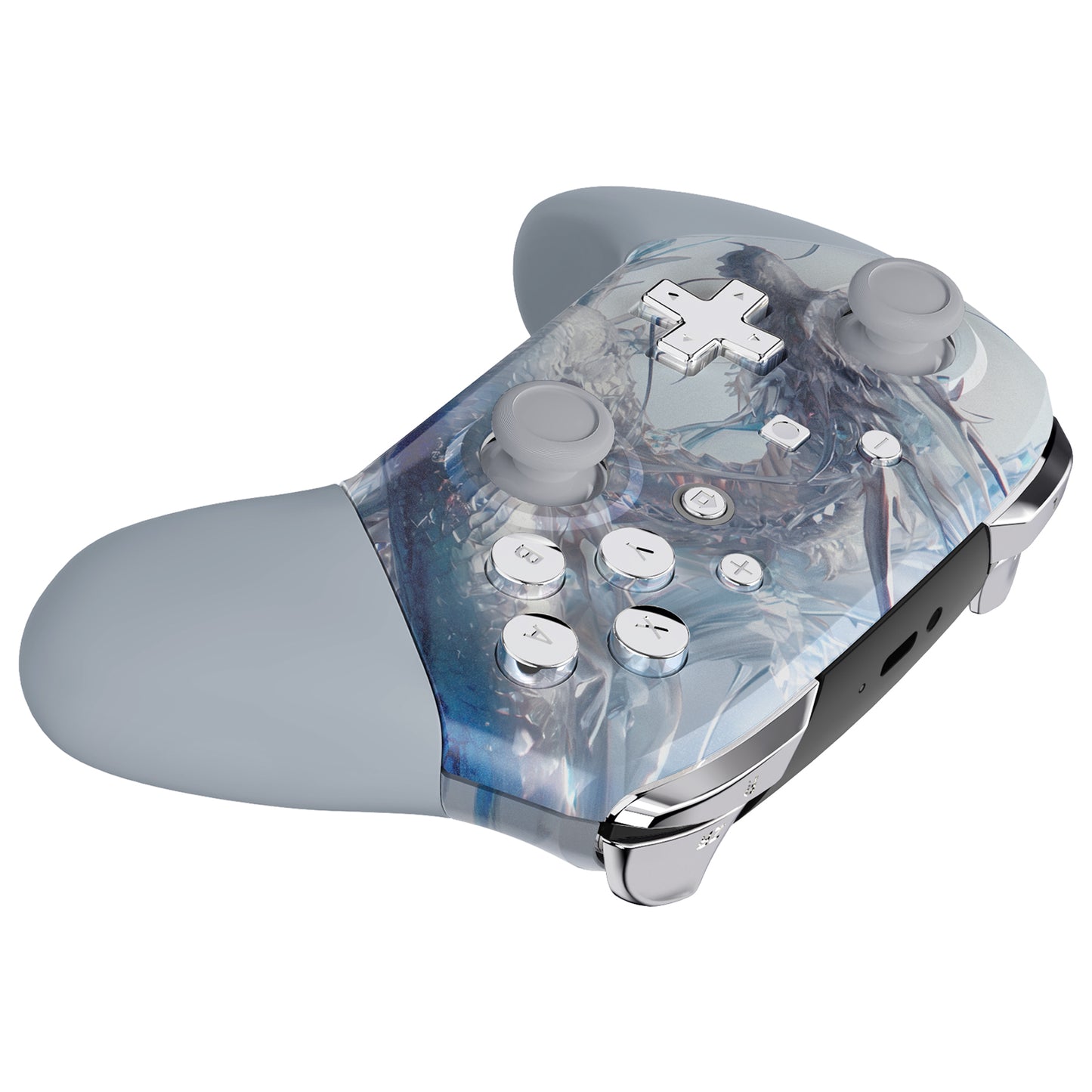 eXtremeRate Replacement Full Set Shell Faceplate Backplate Handles with Button Kit for Nintendo Switch Pro - Crystal Dragon