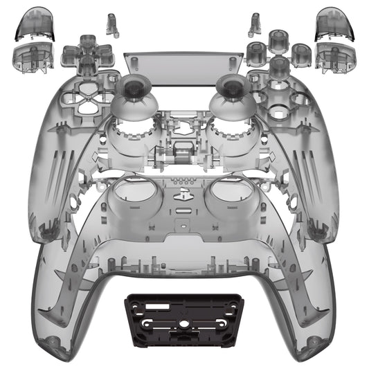 eXtremeRate Replacement Full Set Shells with Buttons Compatible with PS5 Controller BDM-010/020 - Clear Black
