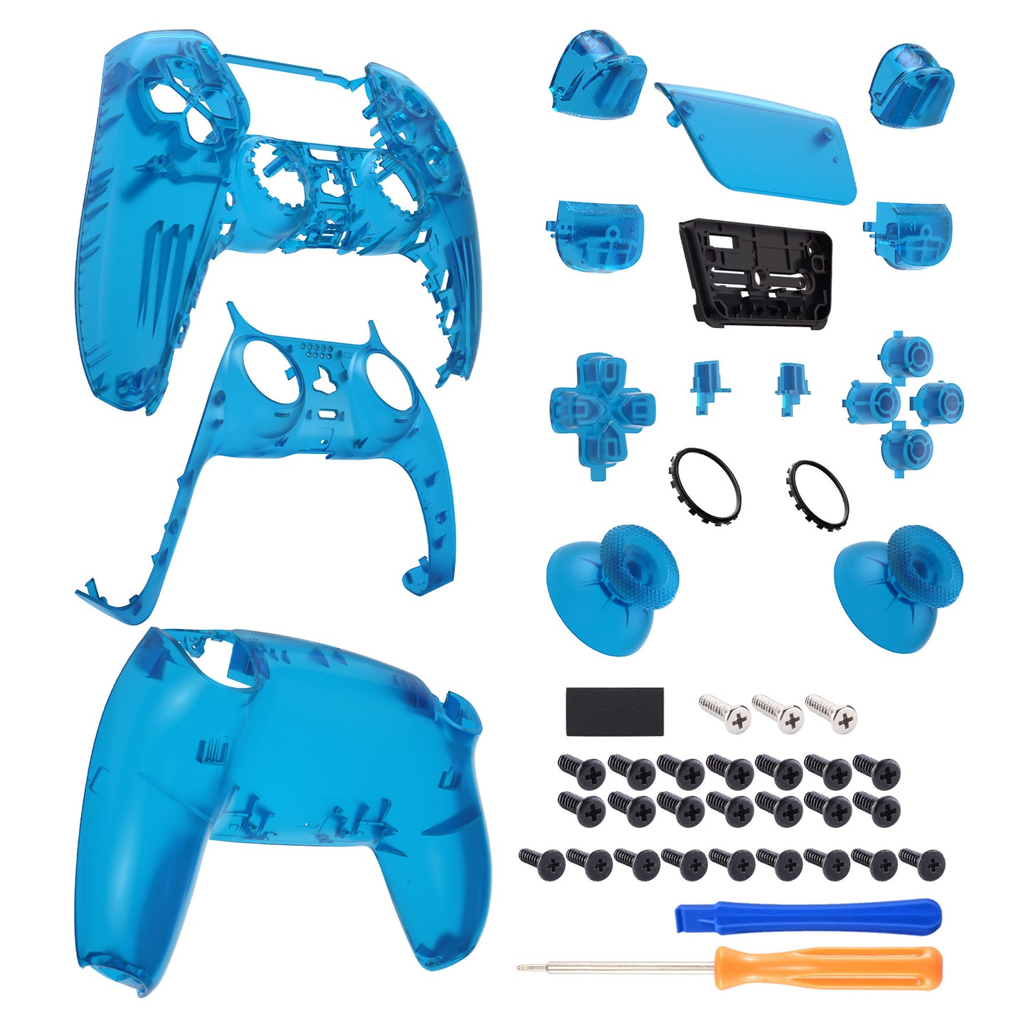 eXtremeRate Replacement Full Set Shells with Buttons Compatible with PS5 Controller BDM-010/020 - Clear Blue