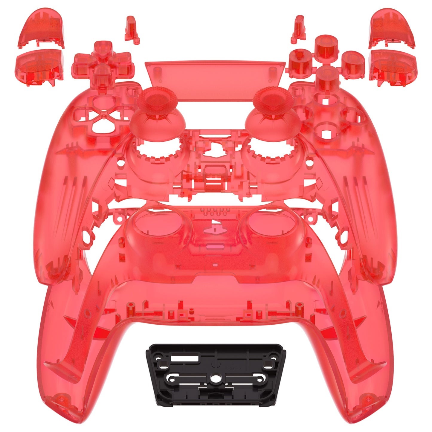 eXtremeRate Replacement Full Set Shells with Buttons Compatible with PS5 Controller BDM-010/020 - Clear Red