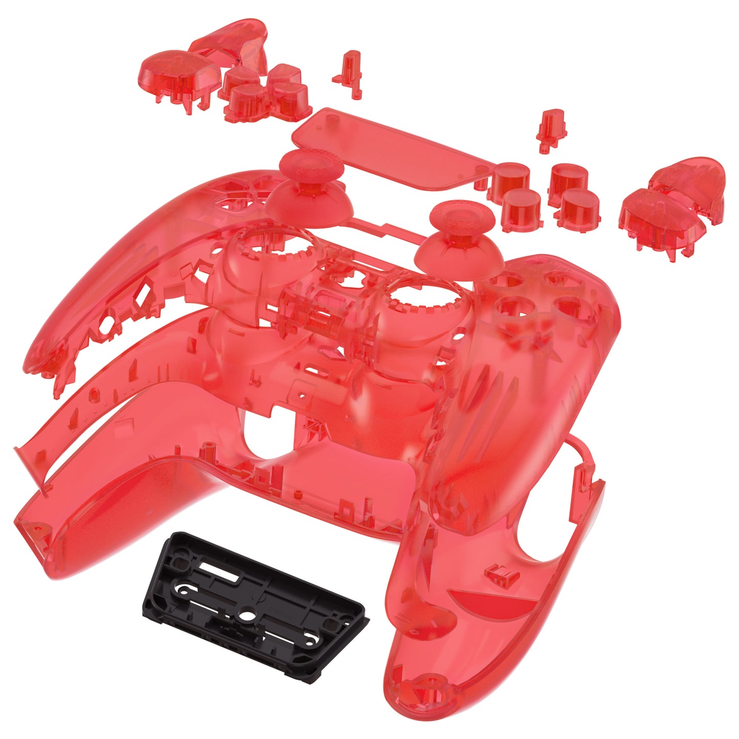 eXtremeRate Replacement Full Set Shells with Buttons Compatible with PS5 Controller BDM-010/020 - Clear Red