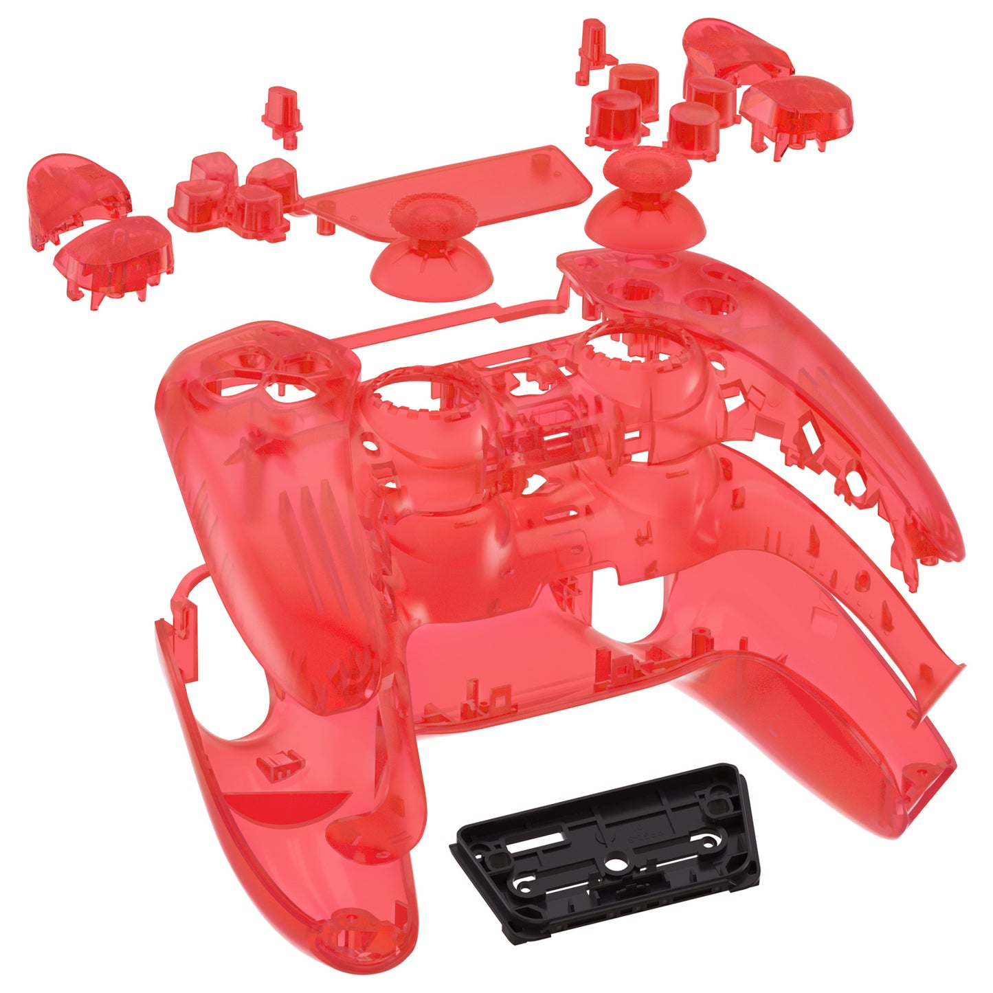 eXtremeRate Replacement Full Set Shells with Buttons Compatible with PS5 Controller BDM-010/020 - Clear Red