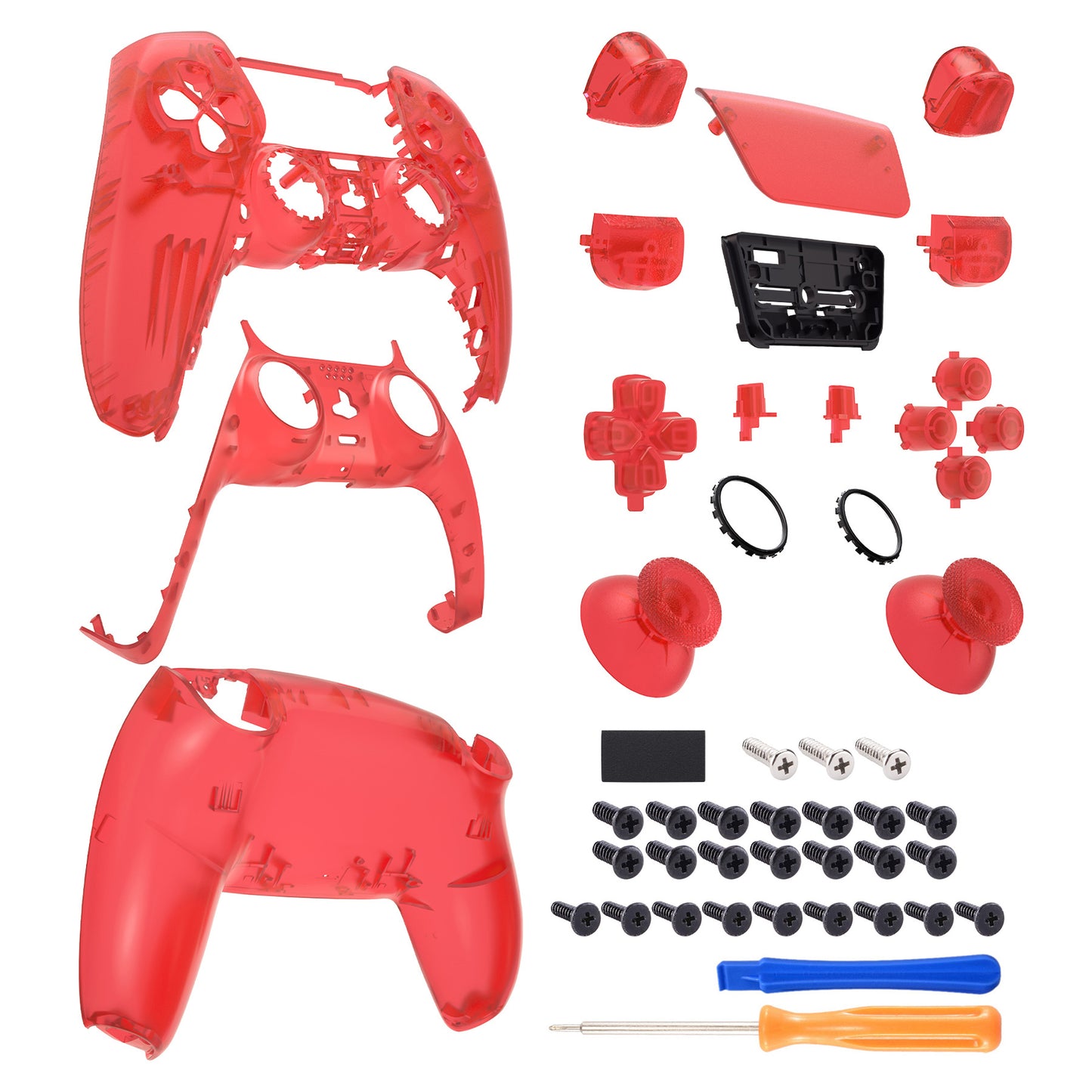 eXtremeRate Replacement Full Set Shells with Buttons Compatible with PS5 Controller BDM-010/020 - Clear Red