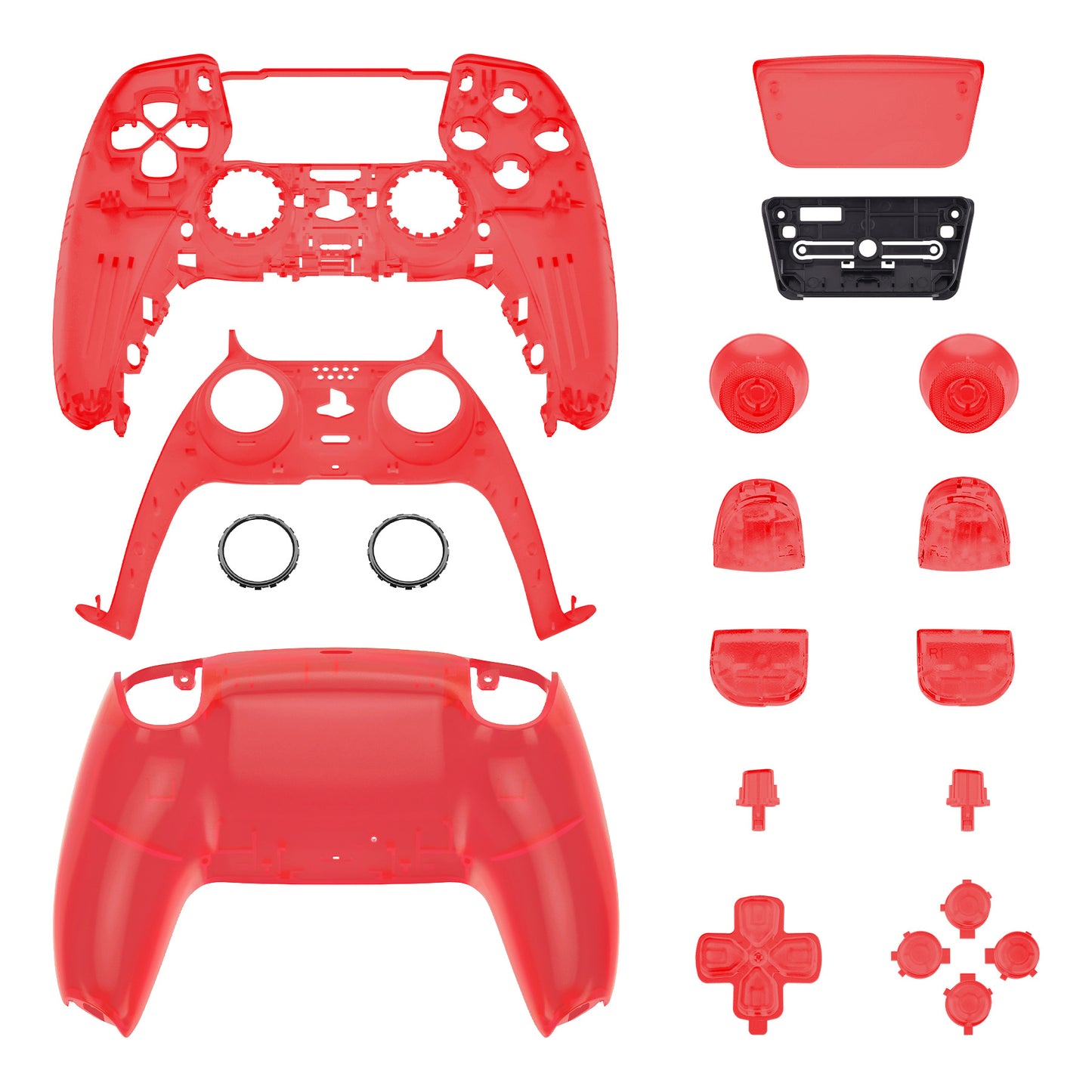 eXtremeRate Replacement Full Set Shells with Buttons Compatible with PS5 Controller BDM-010/020 - Clear Red
