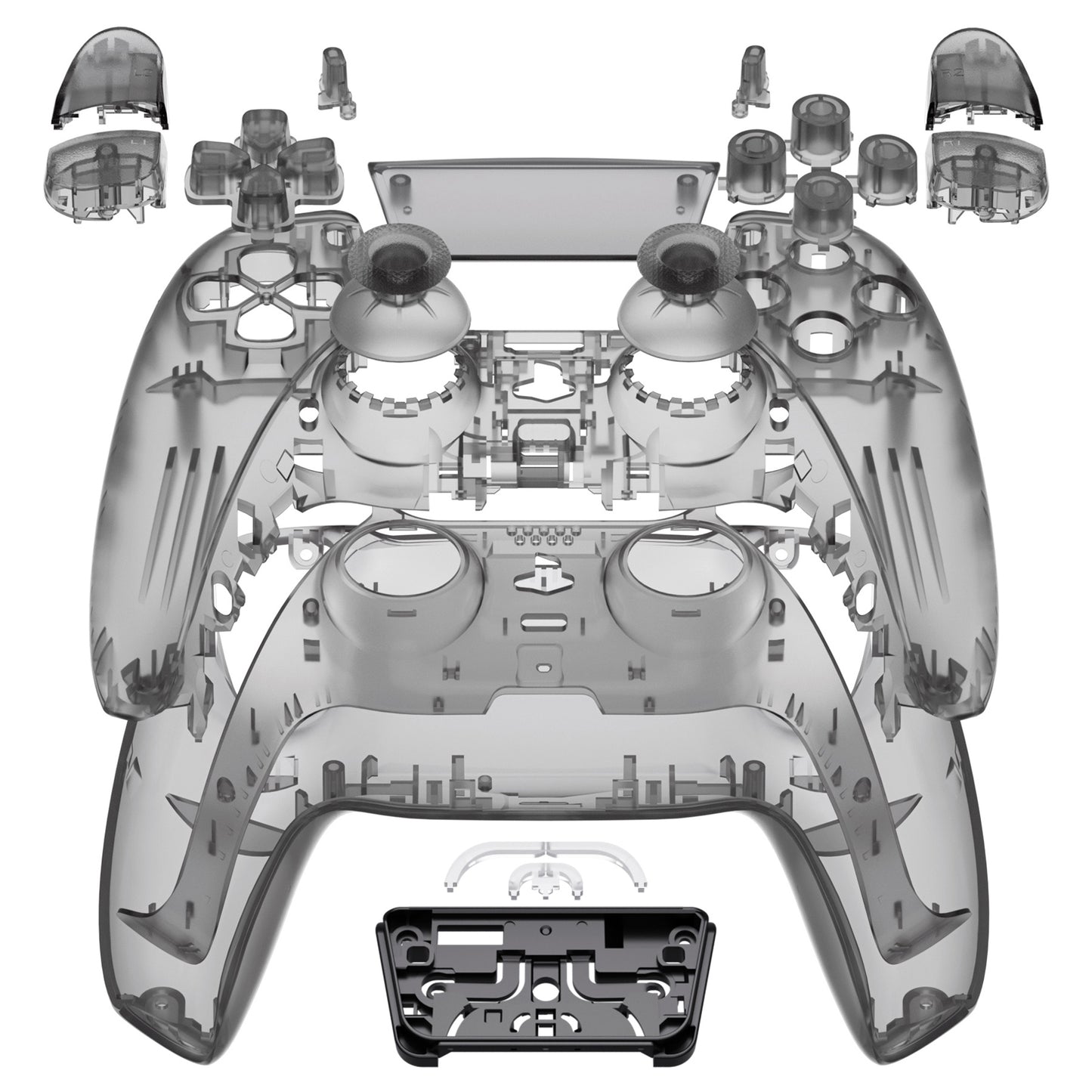 eXtremeRate Replacement Full Set Shells with Buttons Compatible with PS5 Controller BDM-030/040/050 - Clear Black