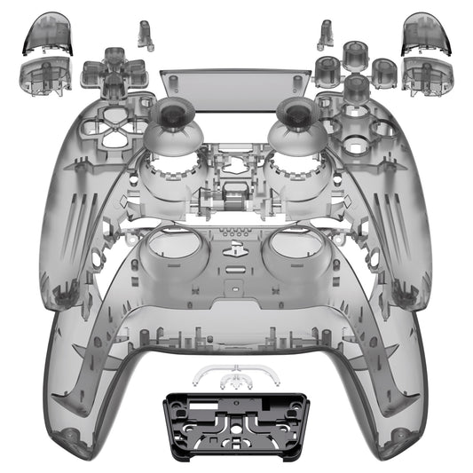 eXtremeRate Replacement Full Set Shells with Buttons Compatible with PS5 Controller BDM-030/040/050 - Clear Black