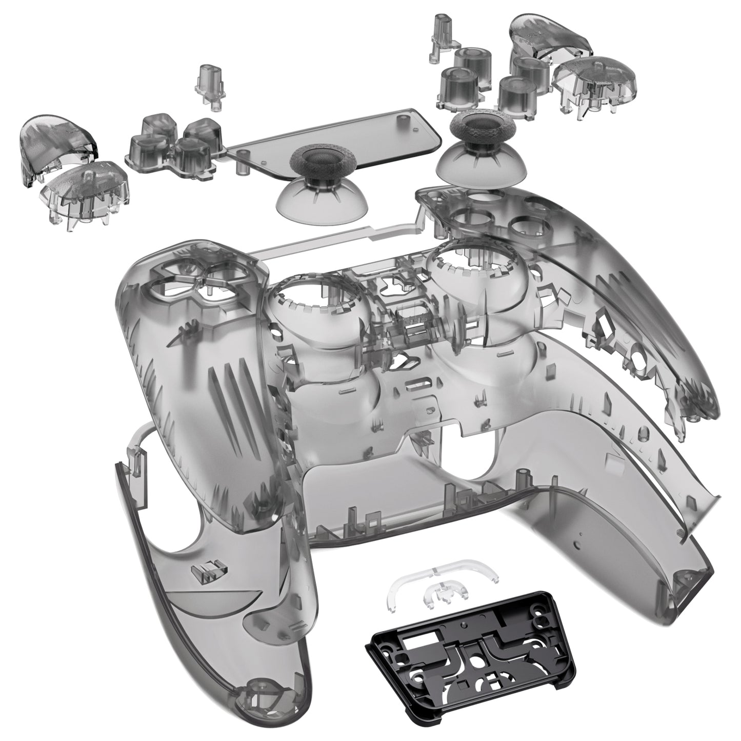 eXtremeRate Replacement Full Set Shells with Buttons Compatible with PS5 Controller BDM-030/040/050 - Clear Black