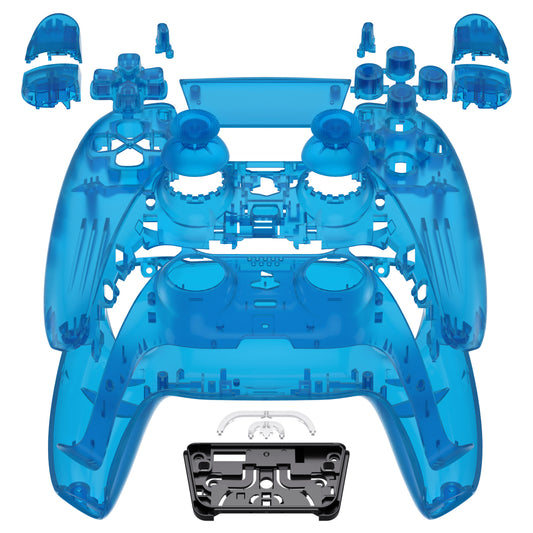 eXtremeRate Replacement Full Set Shells with Buttons Compatible with PS5 Controller BDM-030/040/050 - Clear Blue