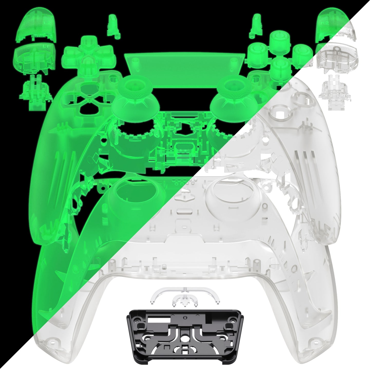 eXtremeRate Replacement Full Set Shells with Buttons Compatible with PS5 Controller BDM-030/040/050 - Glow in Dark - Green