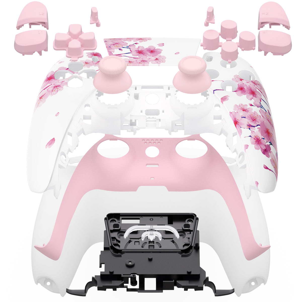 eXtremeRate Replacement Full Set Shells with Buttons Compatible with PS5 Controller BDM-030/040/050/060 - Cherry Blossom Whisper
