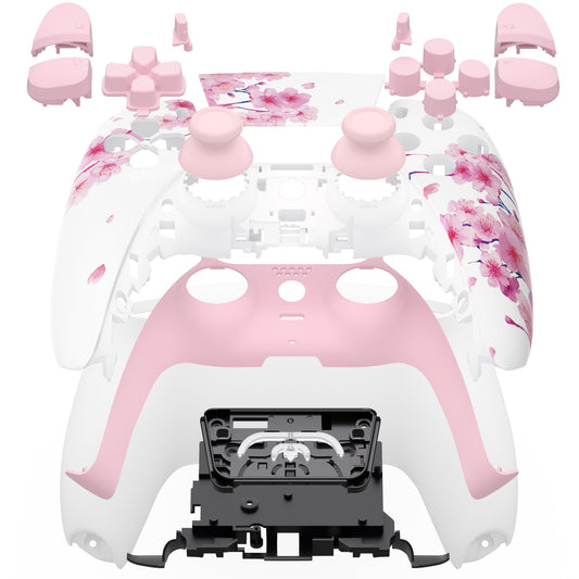 eXtremeRate Replacement Full Set Shells with Buttons Compatible with PS5 Controller BDM-030/040/050/060 - Cherry Blossom Whisper