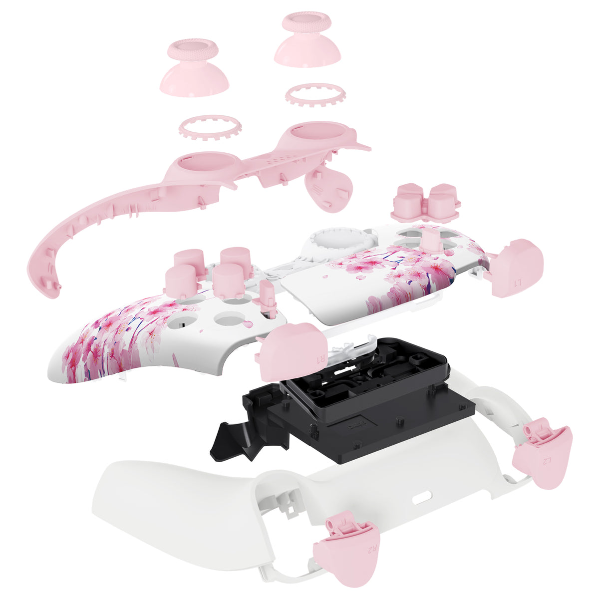 eXtremeRate Replacement Full Set Shells with Buttons Compatible with PS5 Controller BDM-030/040/050/060 - Cherry Blossom Whisper