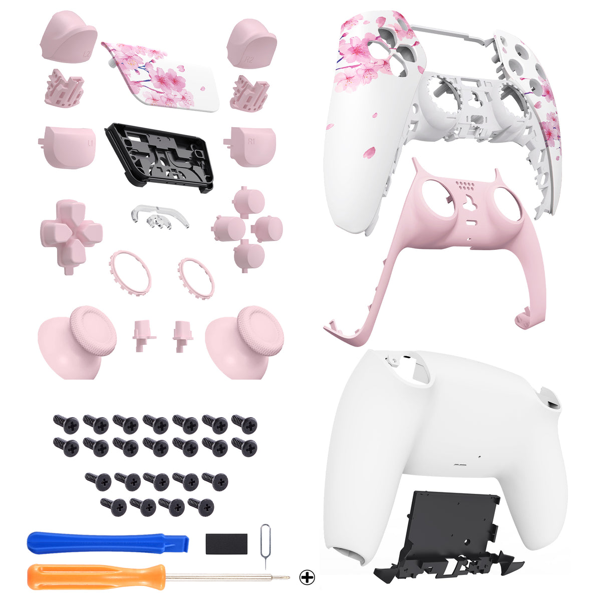 eXtremeRate Replacement Full Set Shells with Buttons Compatible with PS5 Controller BDM-030/040/050/060 - Cherry Blossom Whisper
