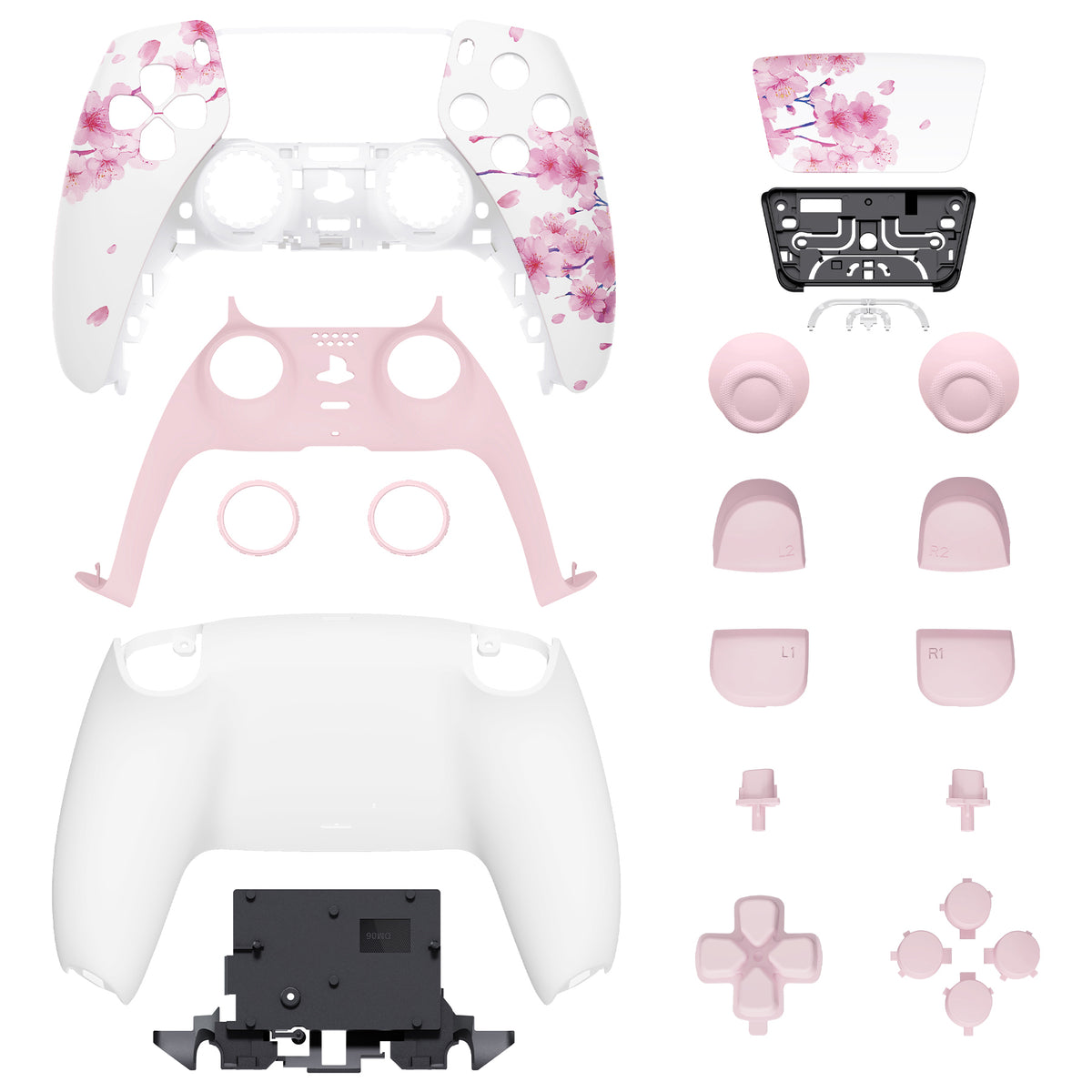 eXtremeRate Replacement Full Set Shells with Buttons Compatible with PS5 Controller BDM-030/040/050/060 - Cherry Blossom Whisper