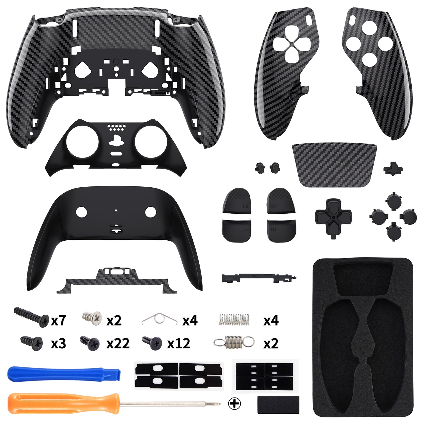 eXtremeRate Replacement Full Set Shells with Buttons Compatible with PS5 Edge Controller - Graphite Carbon Fiber