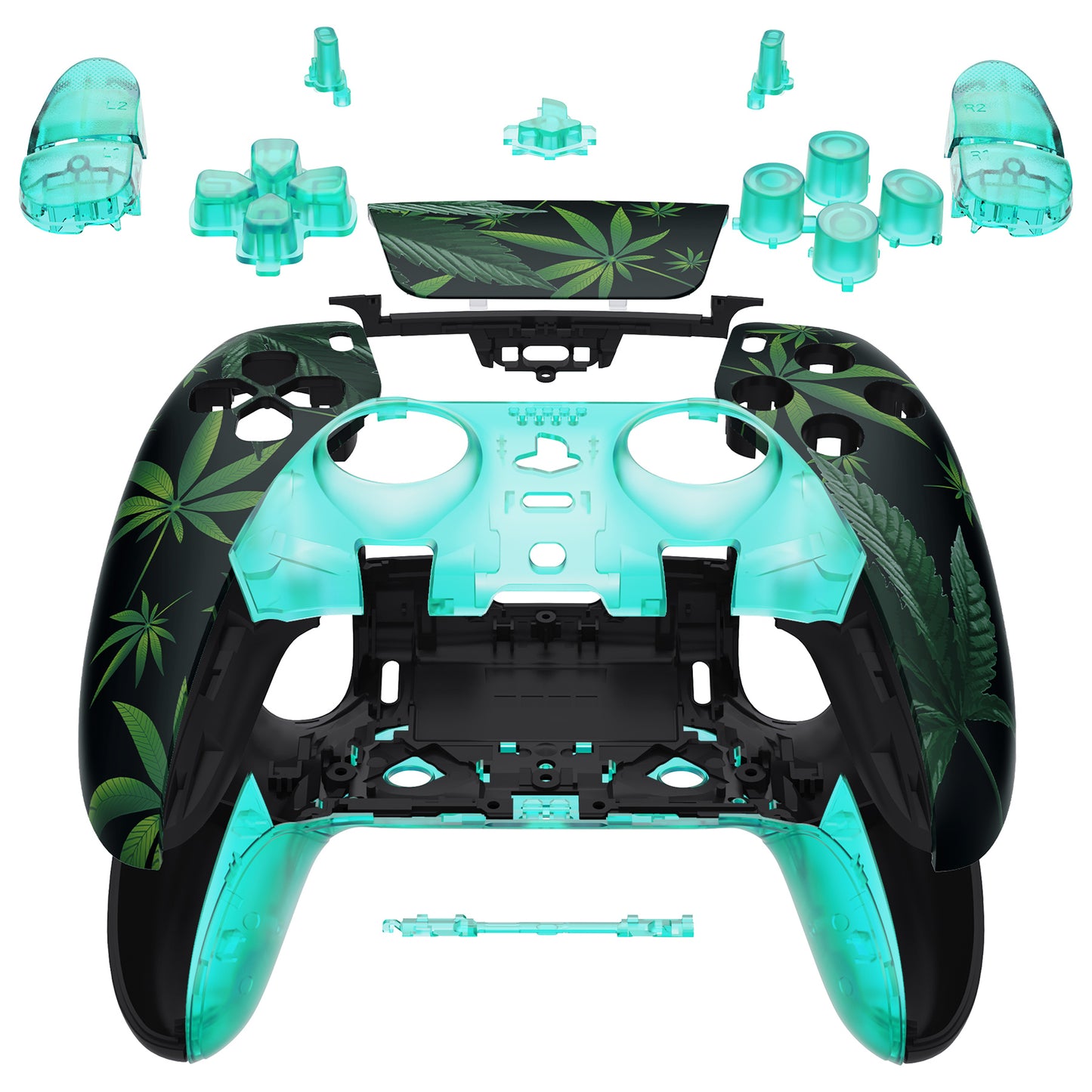 eXtremeRate Replacement Full Set Shells with Buttons Compatible with PS5 Edge Controller - Green Weeds