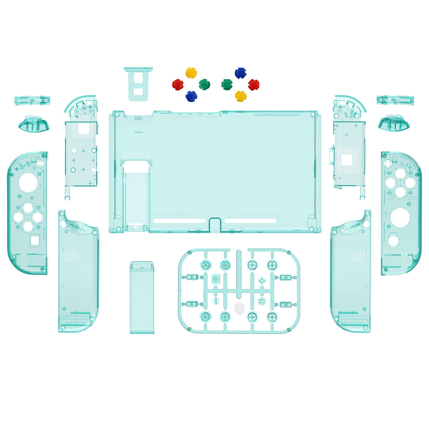 eXtremeRate Replacement Full Set Shells with Buttons for Nintendo Switch - Crystal Emerald Green