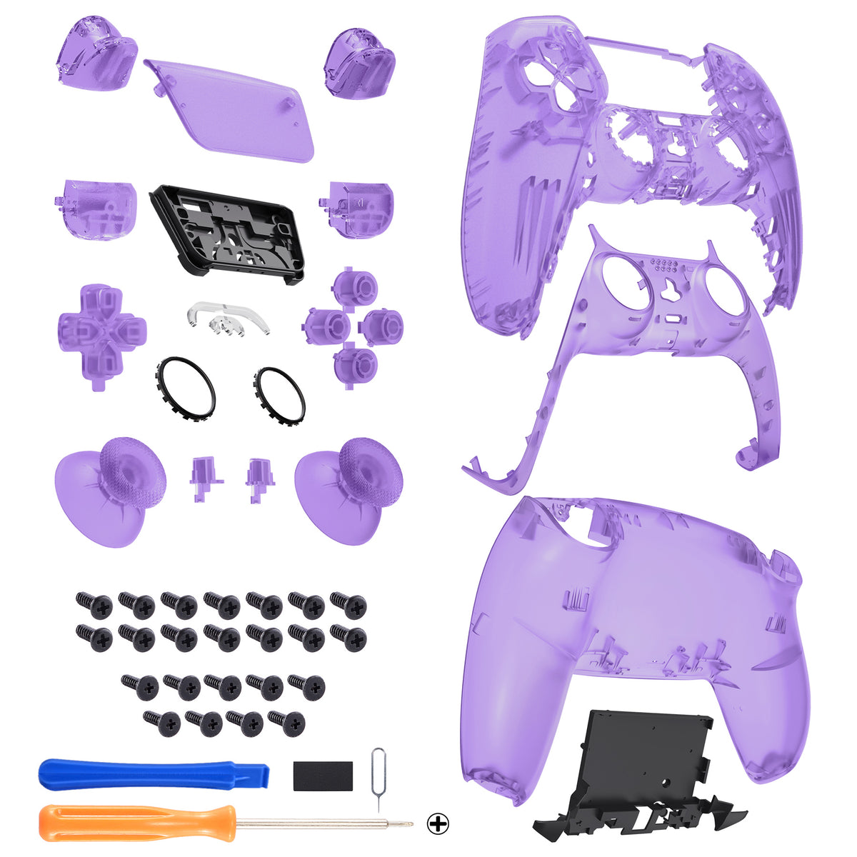eXtremeRate Replacement Full Set Shells with Buttons Compatible with PS5 Controller BDM-030/040/050/060 - Clear Atomic Purple