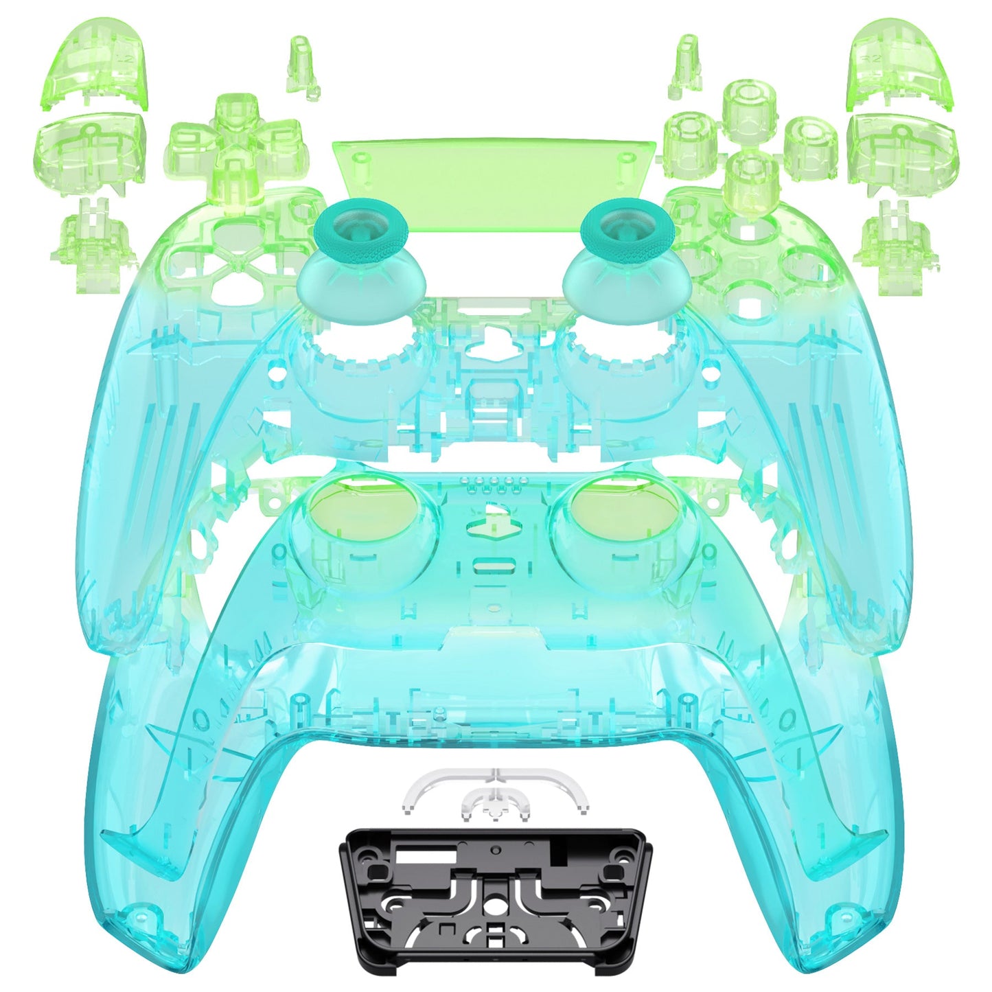 eXtremeRate Replacement Full Set Shells with Buttons Compatible with PS5 Controller BDM-030/040/050 - Gradient Translucent Green Blue eXtremeRate