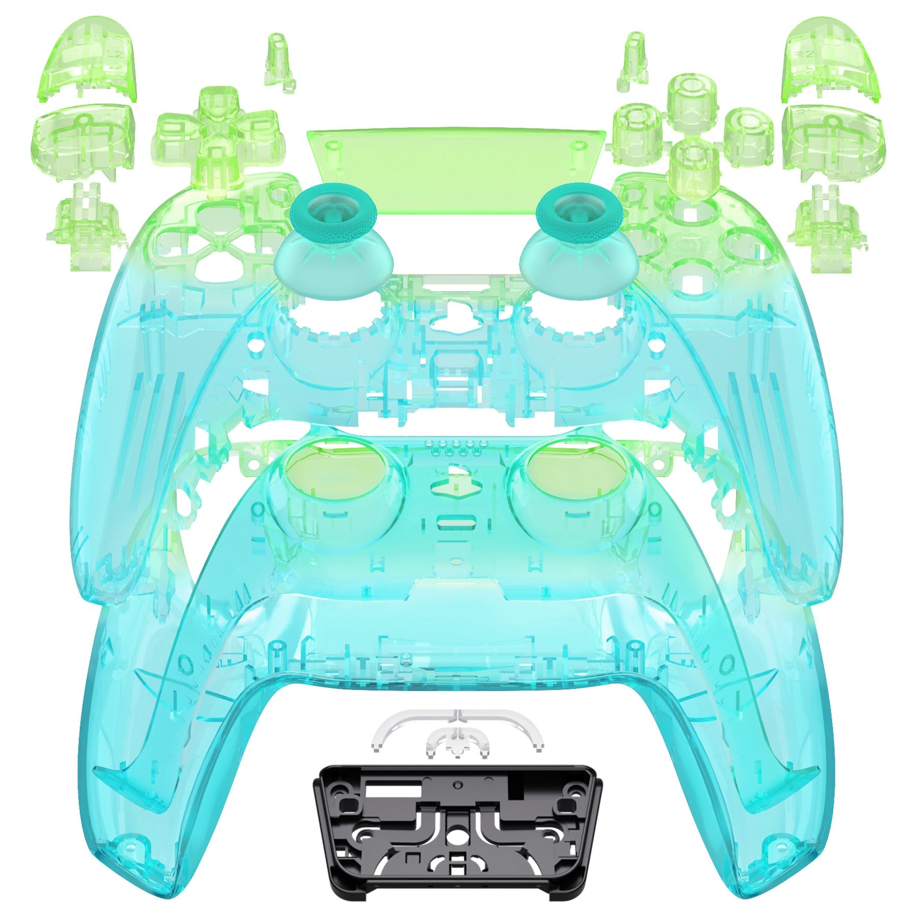 eXtremeRate Replacement Full Set Shells with Buttons Compatible with PS5 Controller BDM-030/040/050 - Gradient Translucent Green Blue eXtremeRate