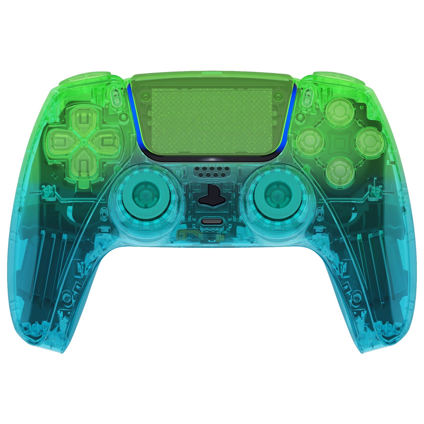 eXtremeRate Replacement Full Set Shells with Buttons Compatible with PS5 Controller BDM-030/040/050 - Gradient Translucent Green Blue eXtremeRate