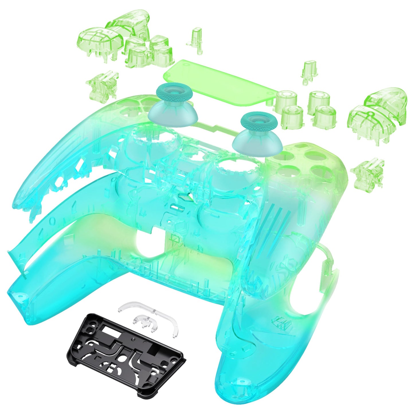 eXtremeRate Replacement Full Set Shells with Buttons Compatible with PS5 Controller BDM-030/040/050 - Gradient Translucent Green Blue eXtremeRate