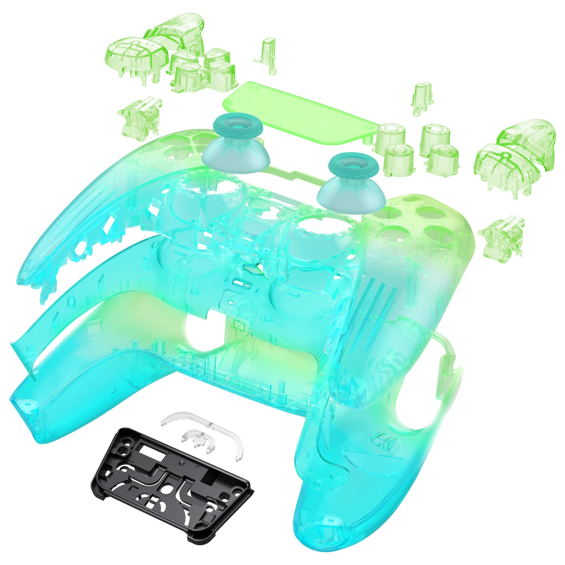 eXtremeRate Replacement Full Set Shells with Buttons Compatible with PS5 Controller BDM-030/040/050 - Gradient Translucent Green Blue eXtremeRate