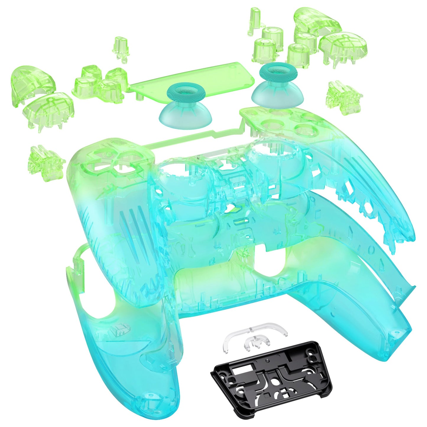 eXtremeRate Replacement Full Set Shells with Buttons Compatible with PS5 Controller BDM-030/040/050 - Gradient Translucent Green Blue eXtremeRate