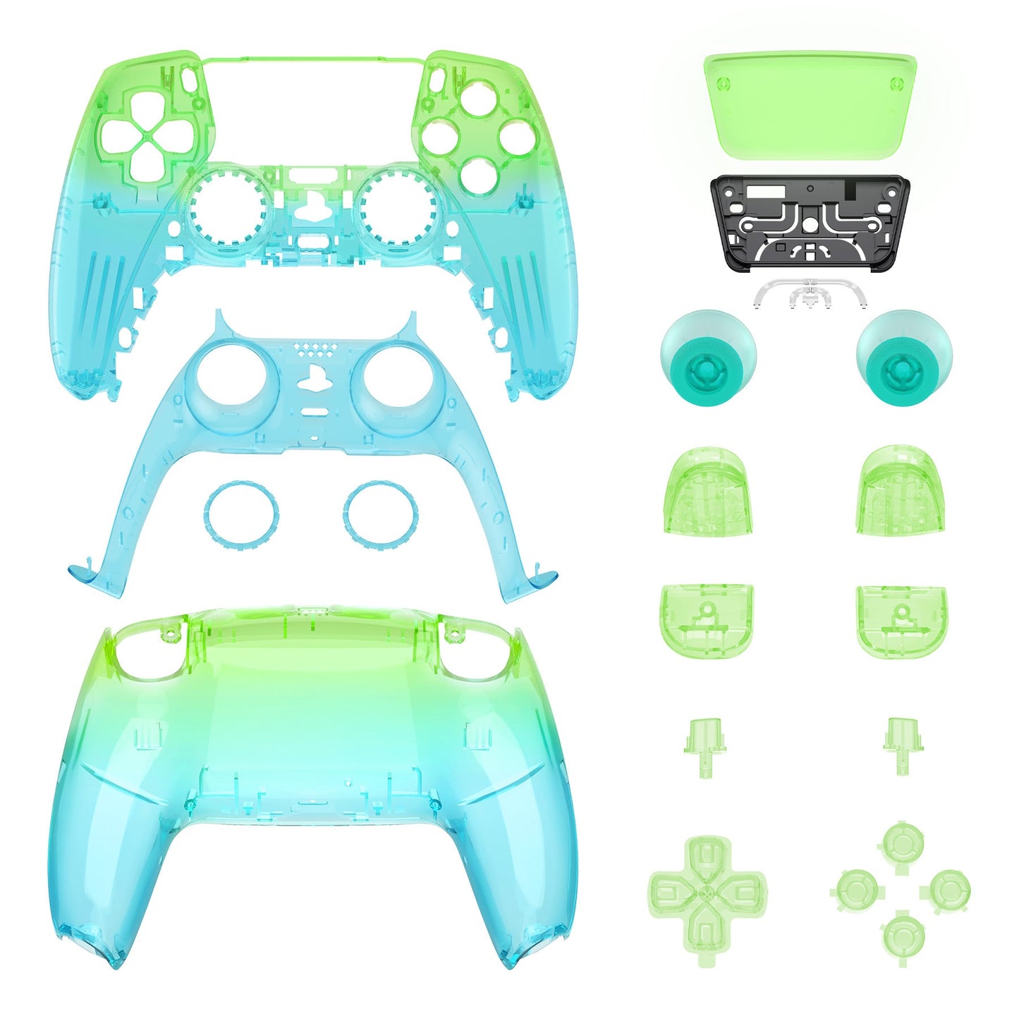 eXtremeRate Replacement Full Set Shells with Buttons Compatible with PS5 Controller BDM-030/040/050 - Gradient Translucent Green Blue eXtremeRate