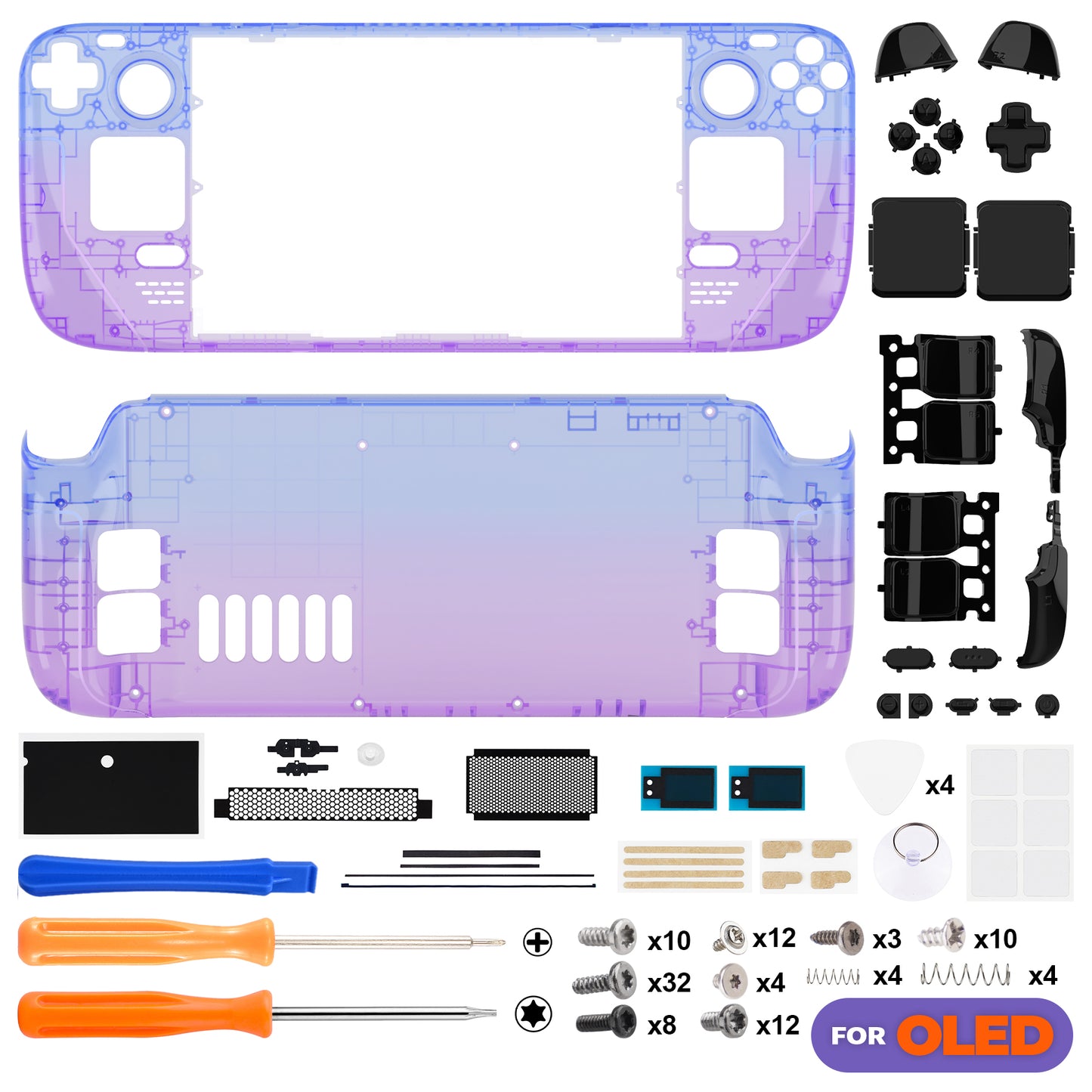 eXtremeRate Replacement Full Set Shell with Buttons for Steam Deck OLED - Gradient Translucent Bluebell