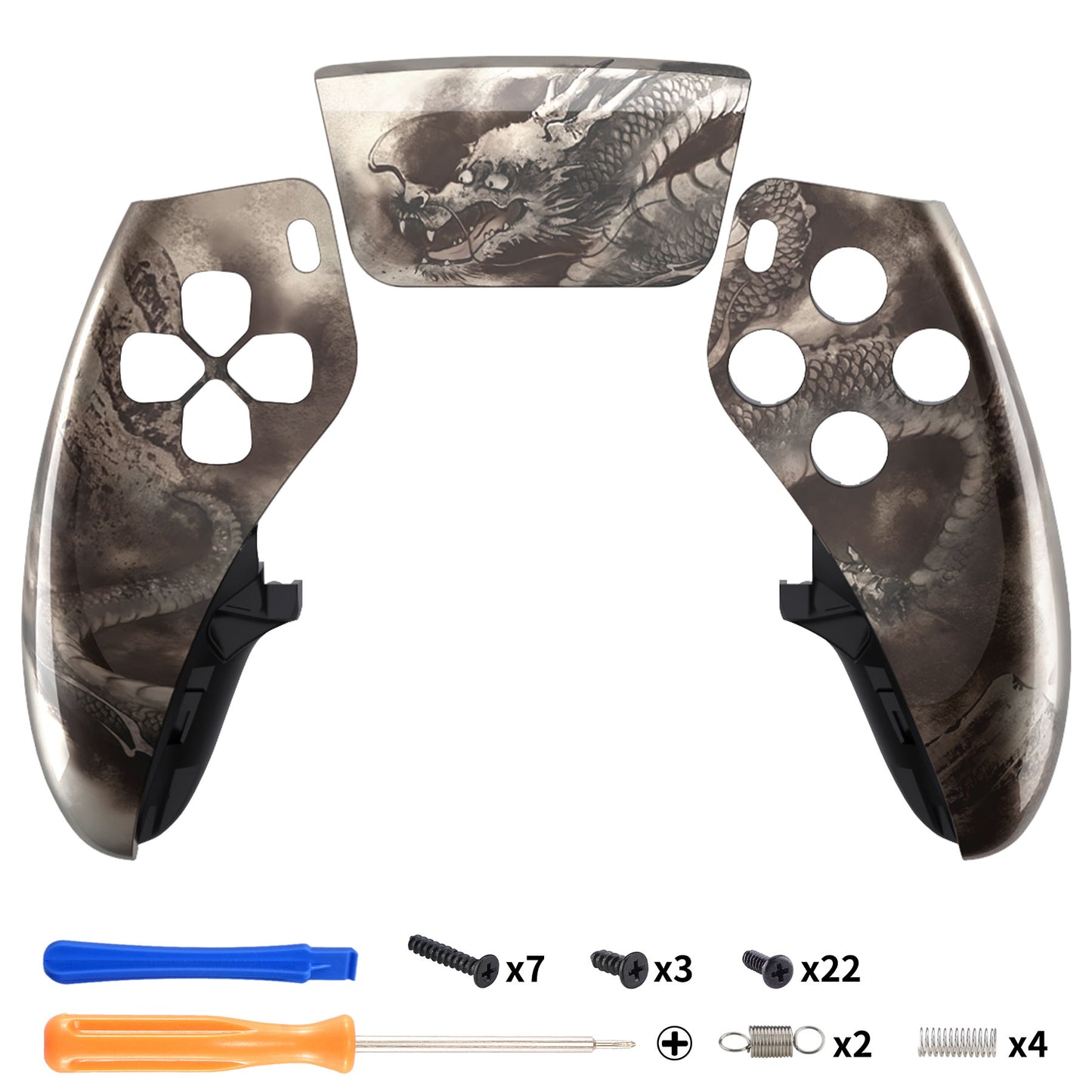 eXtremeRate Replacement Left Right Front Housing Shell with Touchpad Compatible with PS5 Edge Controller - Dragon Scroll
