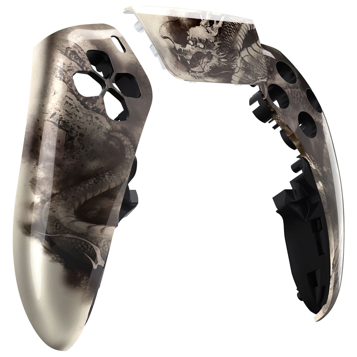 eXtremeRate Replacement Left Right Front Housing Shell with Touchpad Compatible with PS5 Edge Controller - Dragon Scroll
