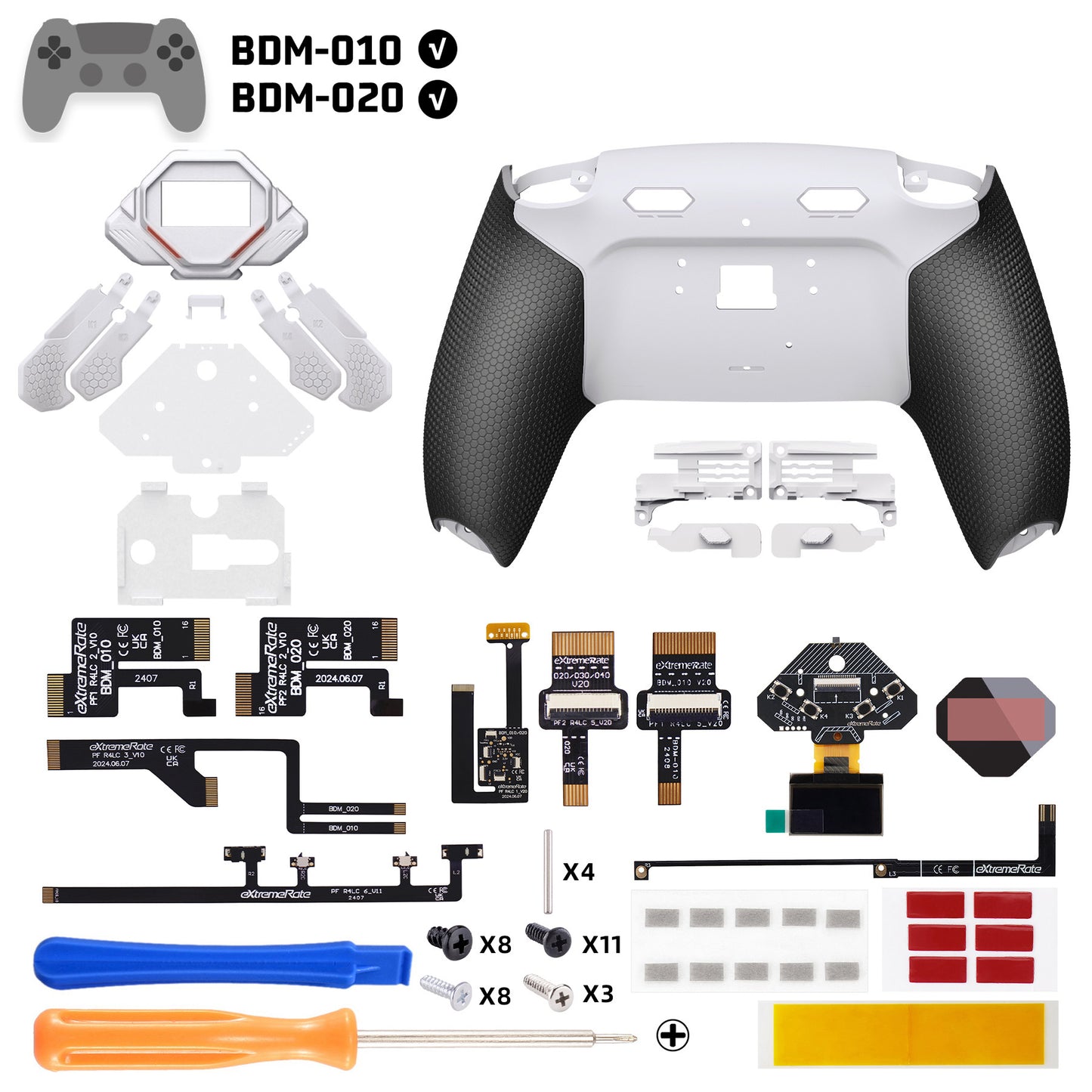 eXtremeRate SPARK Back Paddles Kit with OLED Display & Clicky Trigger Stops & Ergonomic Grips for PS5 Controller BDM-010/020 - Rubberized White & Black