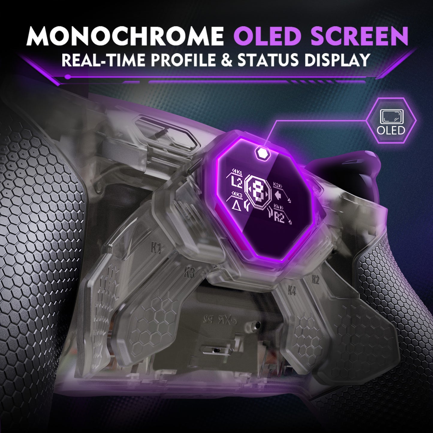 eXtremeRate SPARK Back Paddles Kit with OLED Display & Clicky Trigger Stops & Ergonomic Grips for PS5 Controller BDM-030/040/050/060 - Rubberized Clear Black