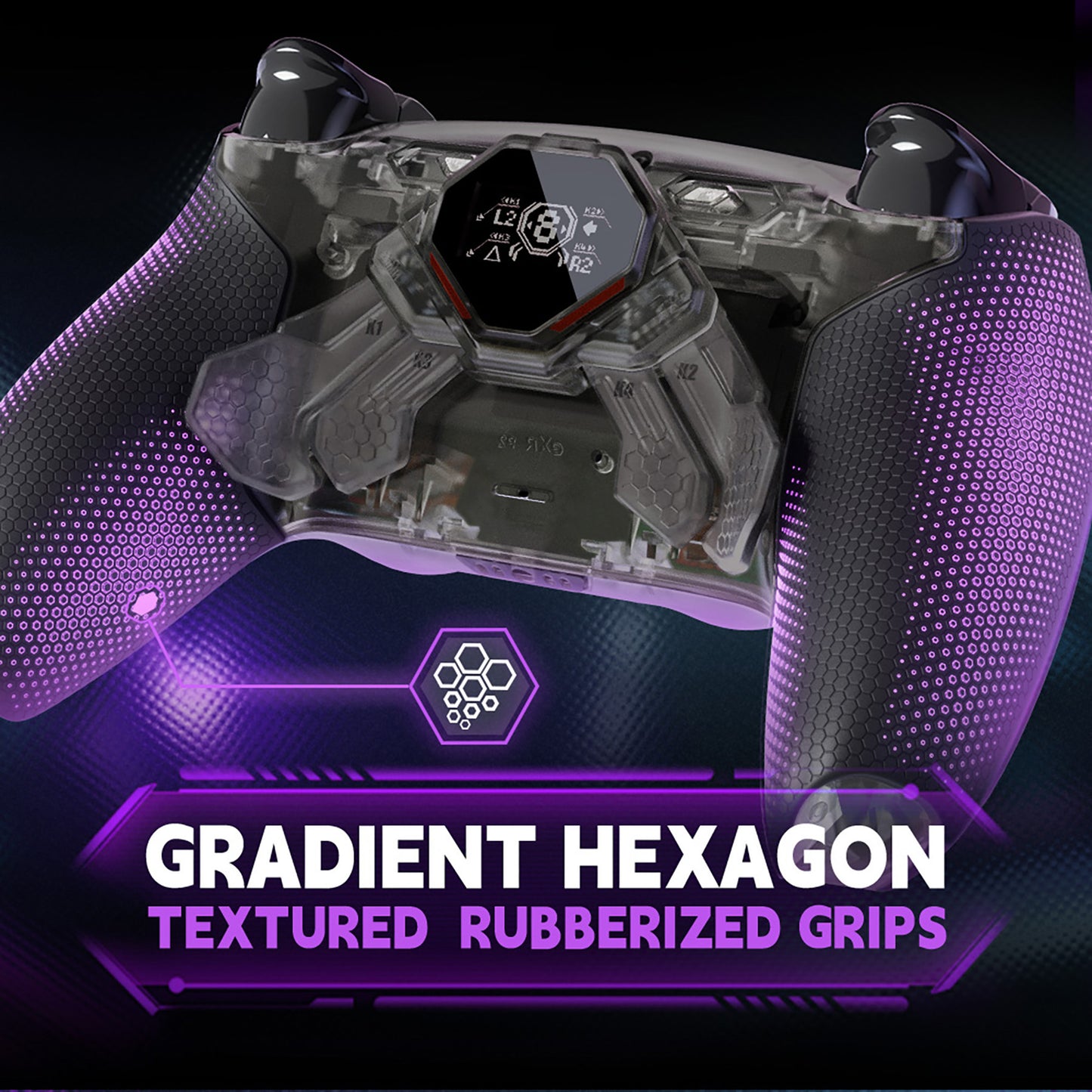 eXtremeRate SPARK Back Paddles Kit with OLED Display & Clicky Trigger Stops & Ergonomic Grips for PS5 Controller BDM-030/040/050/060 - Rubberized Clear Black