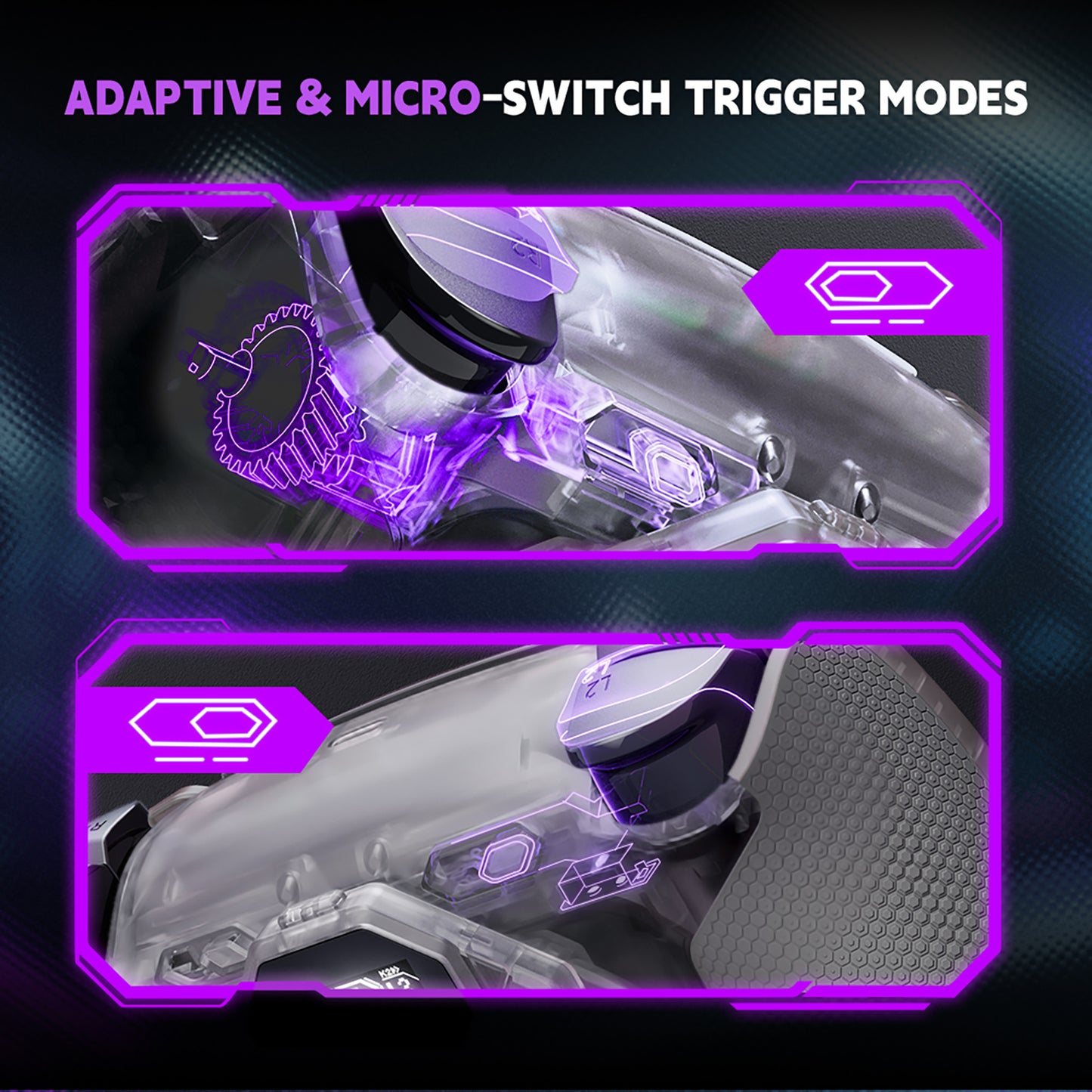 eXtremeRate SPARK Back Paddles Kit with OLED Display & Clicky Trigger Stops & Ergonomic Grips for PS5 Controller BDM-030/040/050/060 - Rubberized Clear & Gray