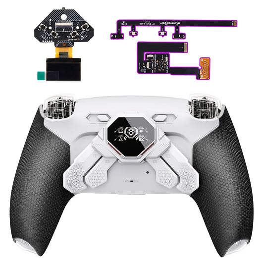 eXtremeRate SPARK Back Paddles Kit with OLED Display & Clicky Trigger Stops & Ergonomic Grips for PS5 Controller BDM-030/040/050/060 - Rubberized White & Black