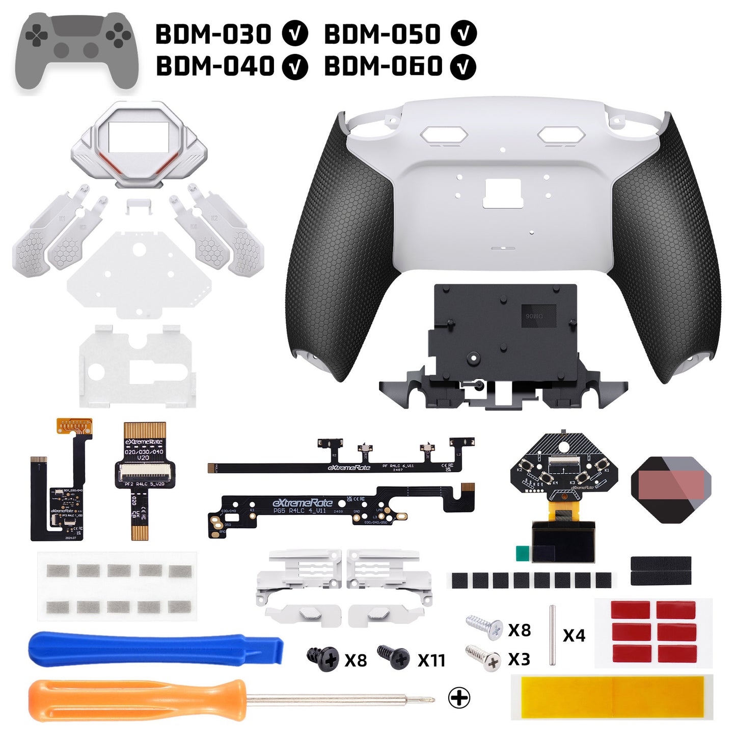 eXtremeRate SPARK Back Paddles Kit with OLED Display & Clicky Trigger Stops & Ergonomic Grips for PS5 Controller BDM-030/040/050/060 - Rubberized White & Black