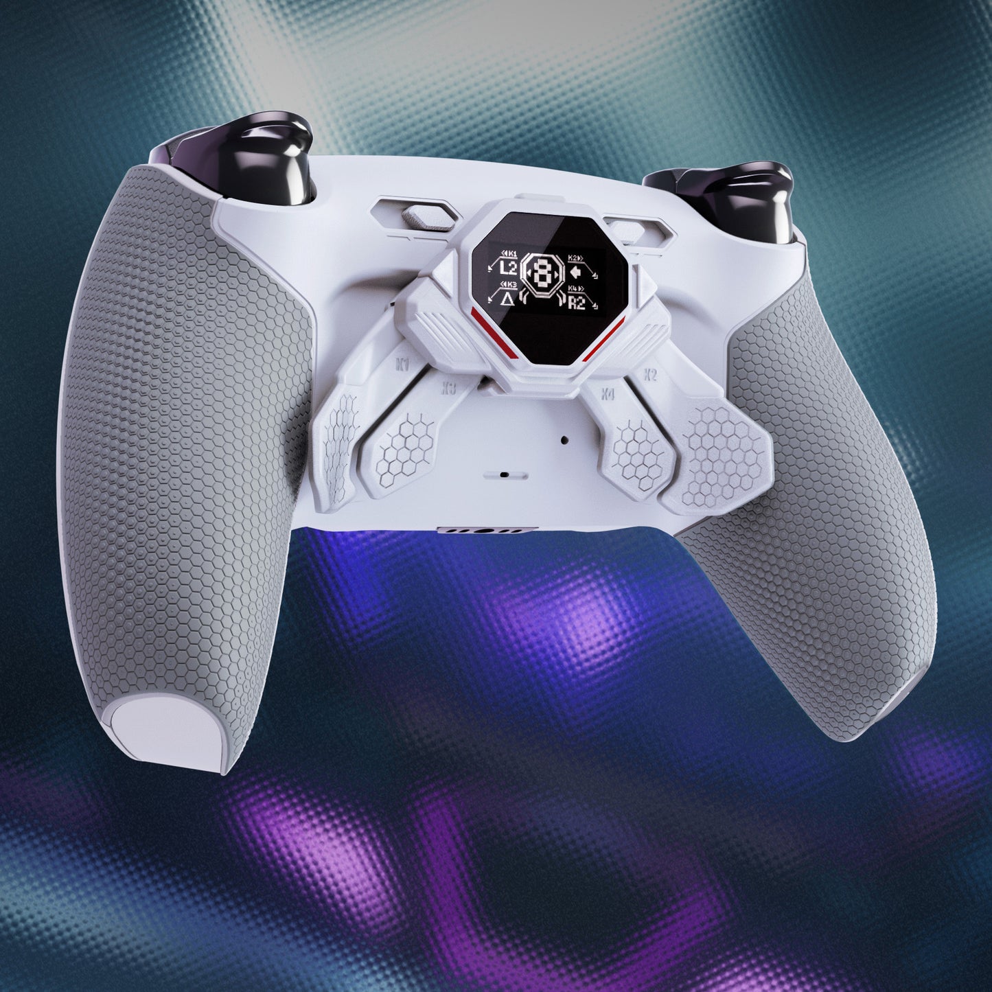 eXtremeRate SPARK Back Paddles Kit with OLED Display & Clicky Trigger Stops & Ergonomic Grips for PS5 Controller BDM-030/040/050/060 - Rubberized White & Gray