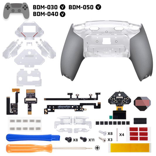 eXtremeRate SPARK Back Paddles Kit with OLED Display & Clicky Trigger Stops & Ergonomic Grips for PS5 Controller BDM-030/040/050 - Rubberized Clear & Gray