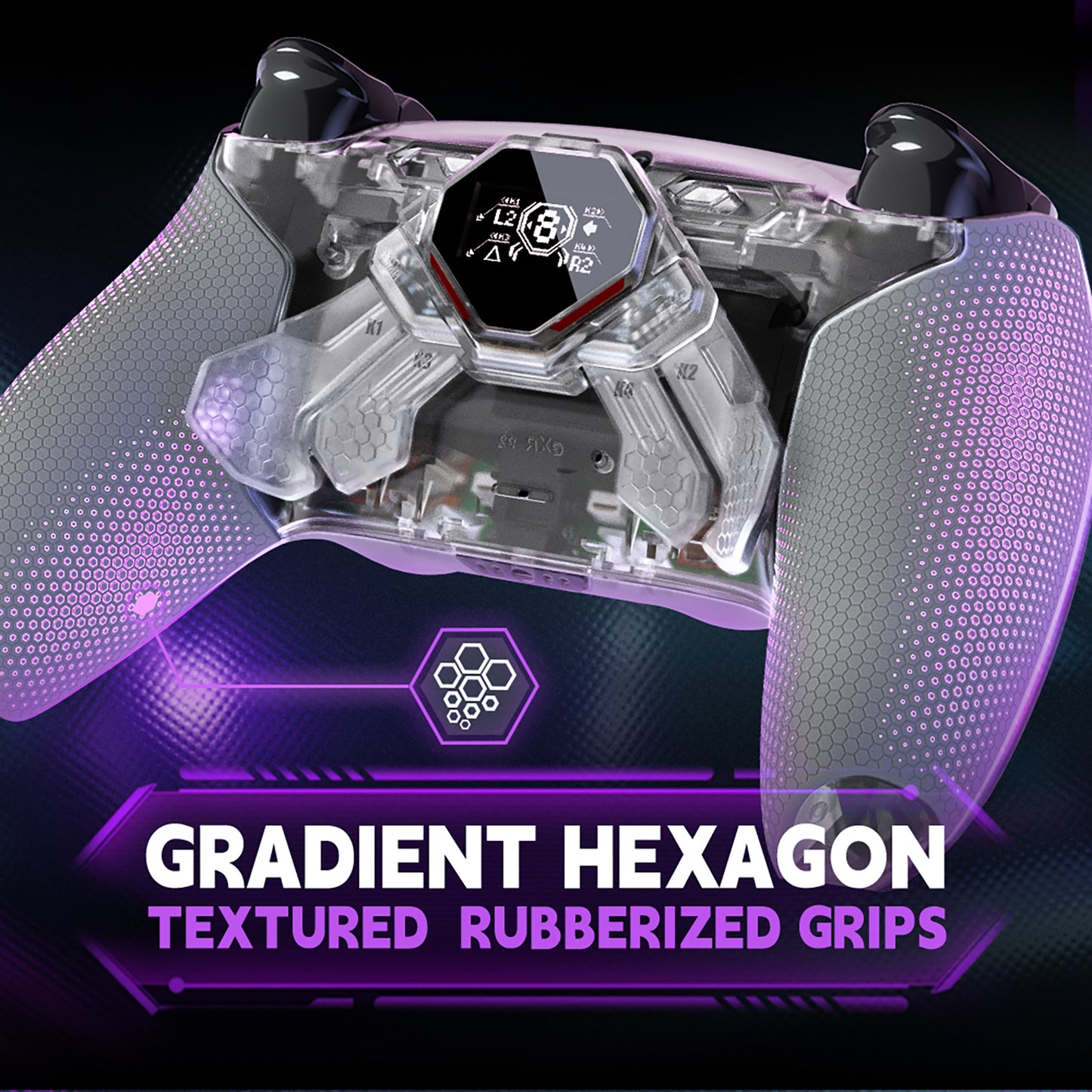 eXtremeRate SPARK Back Paddles Kit with OLED Display & Clicky Trigger Stops & Ergonomic Grips for PS5 Controller BDM-030/040/050 - Rubberized Clear & Gray