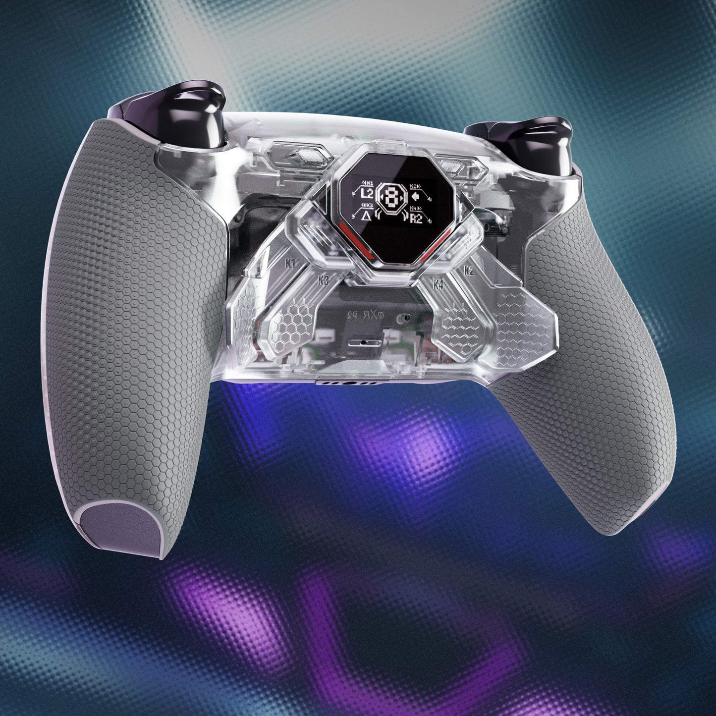 eXtremeRate SPARK Back Paddles Kit with OLED Display & Clicky Trigger Stops & Ergonomic Grips for PS5 Controller BDM-030/040/050 - Rubberized Clear & Gray