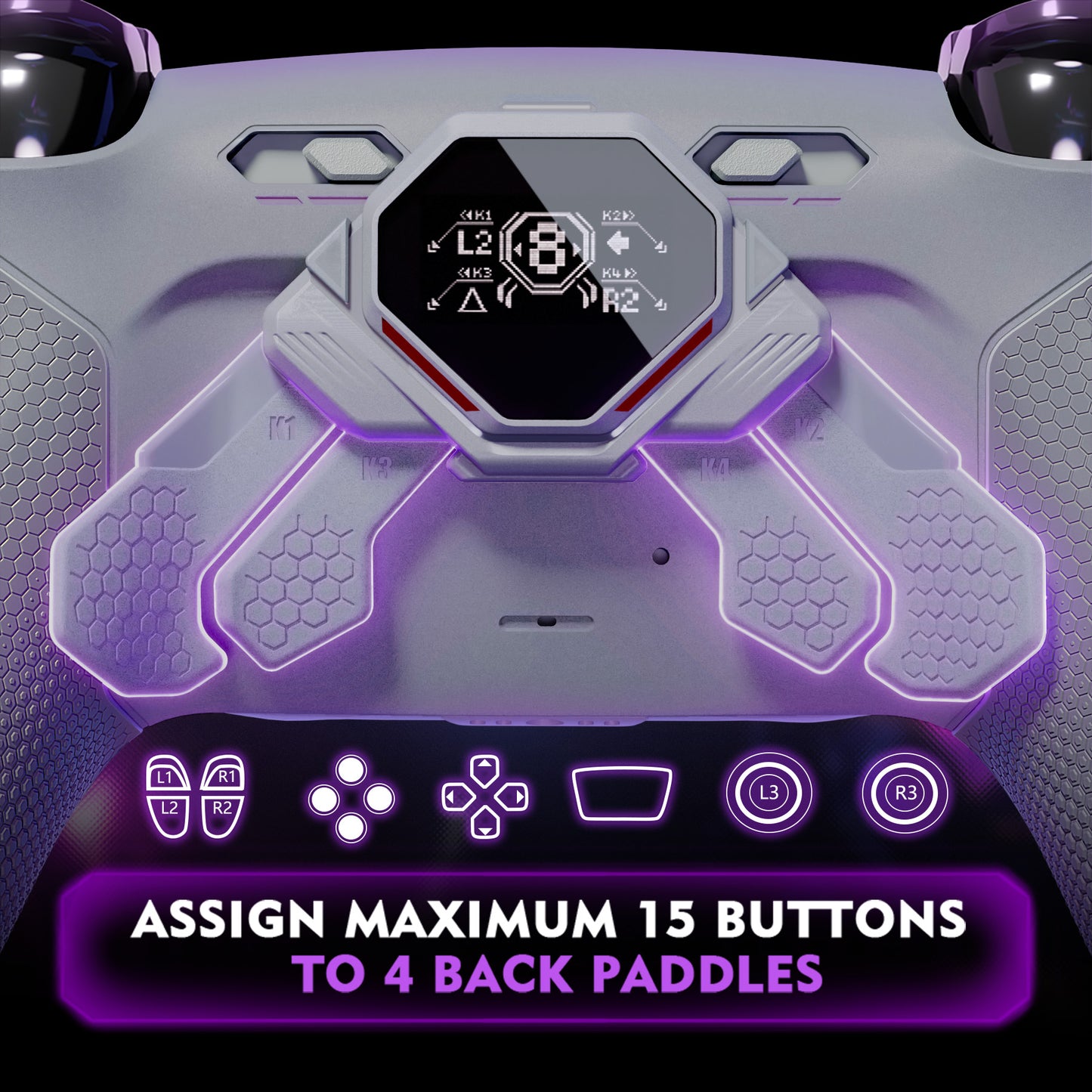 eXtremeRate SPARK Back Paddles Kit with OLED Display & Clicky Trigger Stops & Ergonomic Grips for PS5 Controller BDM-030/040/050 - Rubberized Gray & New Hope Gray