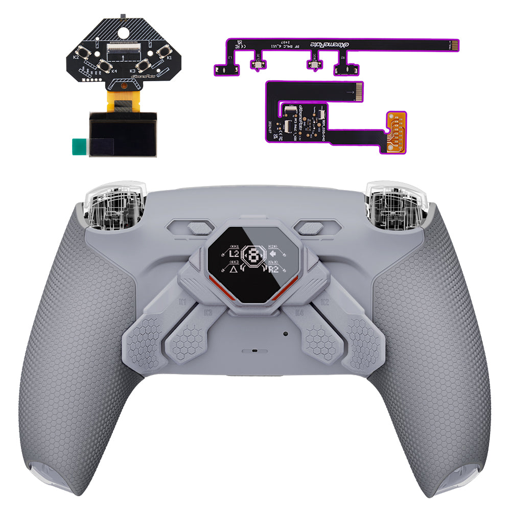 eXtremeRate SPARK Back Paddles Kit with OLED Display & Clicky Trigger Stops & Ergonomic Grips for PS5 Controller BDM-030/040/050 - Rubberized New Hope Gray