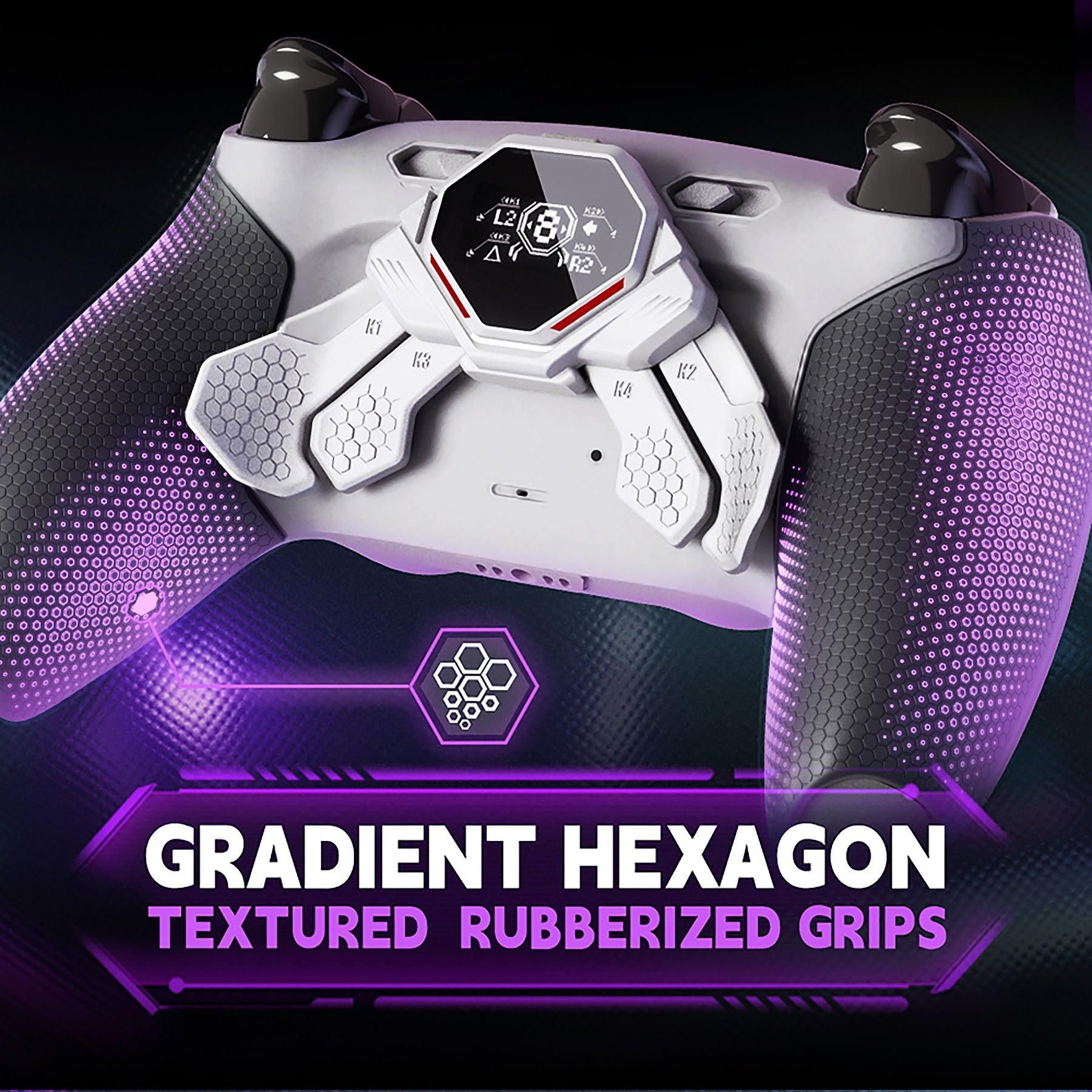 eXtremeRate SPARK Back Paddles Kit with OLED Display & Clicky Trigger Stops & Ergonomic Grips for PS5 Controller BDM-030/040/050 - Rubberized White & Black eXtremeRate