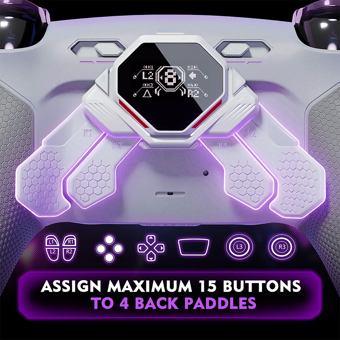 eXtremeRate SPARK Back Paddles Kit with OLED Display & Clicky Trigger Stops & Ergonomic Grips for PS5 Controller BDM-030/040/050 - Rubberized White & Gray