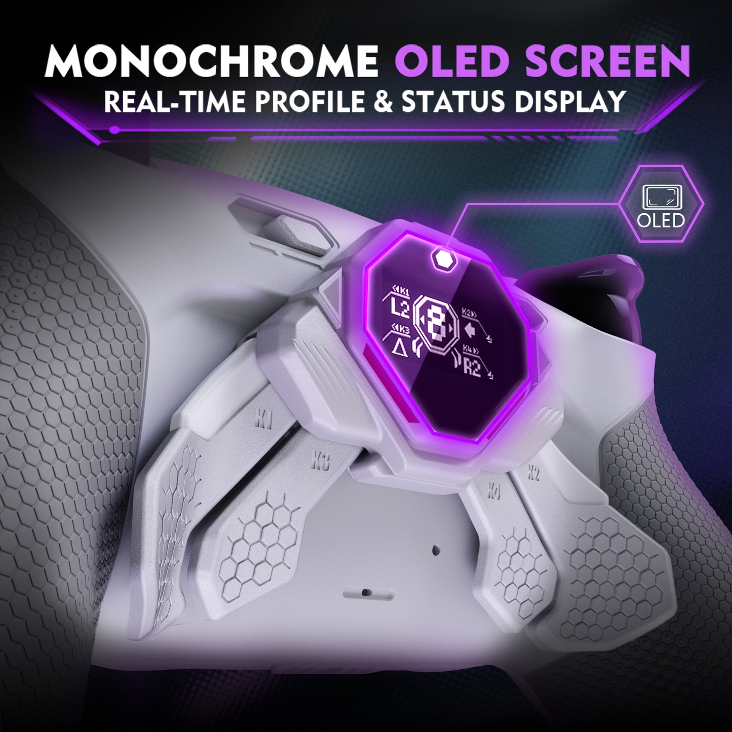 eXtremeRate SPARK Back Paddles Kit with OLED Display & Clicky Trigger Stops & Ergonomic Grips for PS5 Controller BDM-030/040/050 - Rubberized White & Gray