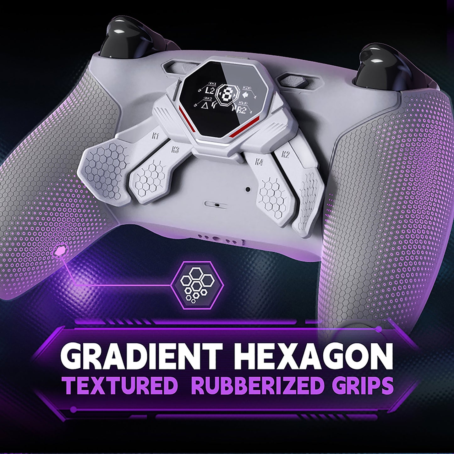 eXtremeRate SPARK Back Paddles Kit with OLED Display & Clicky Trigger Stops & Ergonomic Grips for PS5 Controller BDM-030/040/050 - Rubberized White & Gray eXtremeRate