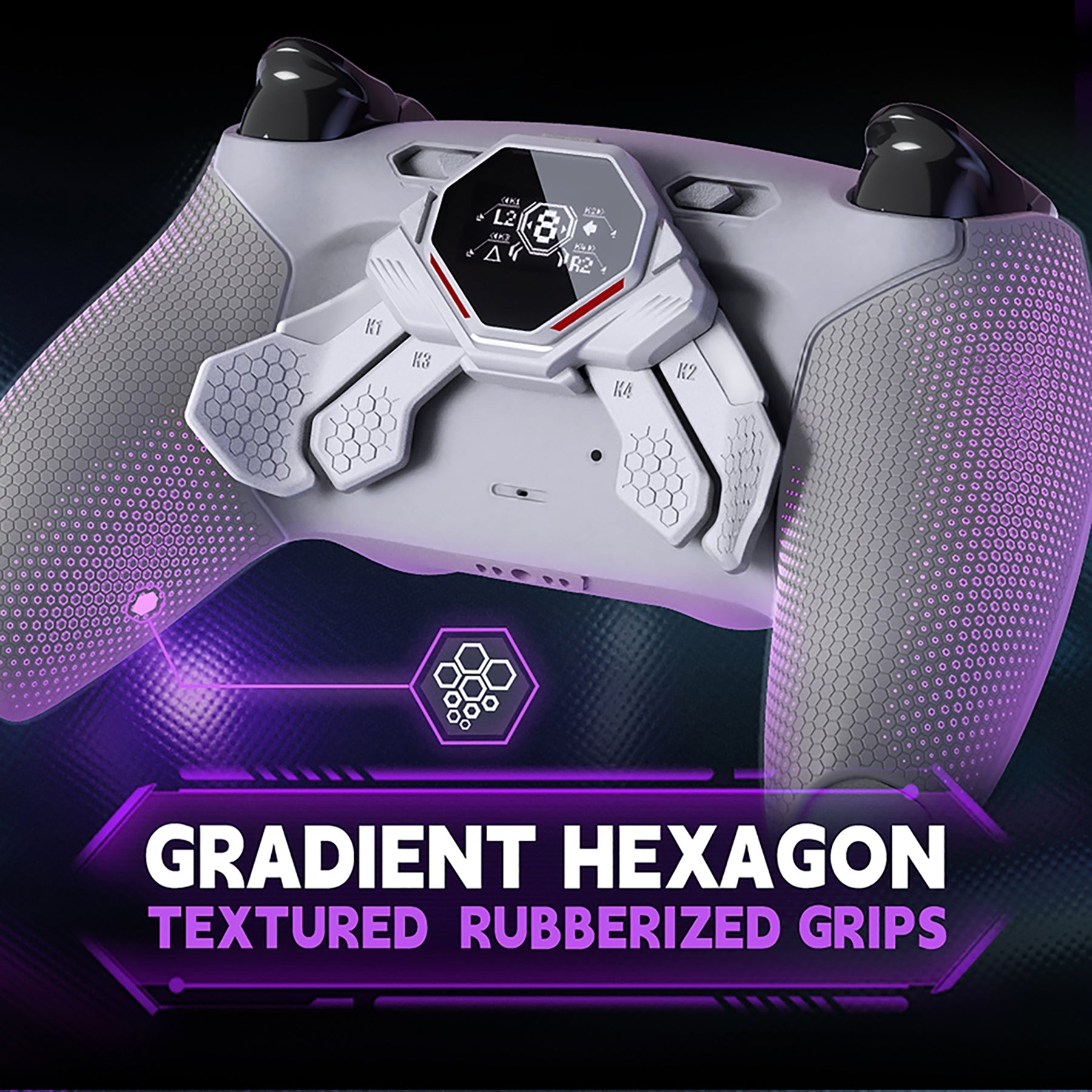 eXtremeRate SPARK Back Paddles Kit with OLED Display & Clicky Trigger Stops & Ergonomic Grips for PS5 Controller BDM-030/040/050 - Rubberized White & Gray eXtremeRate