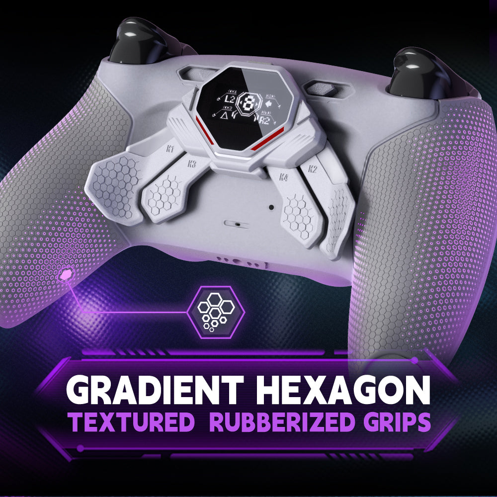 eXtremeRate SPARK Back Paddles Kit with OLED Display & Clicky Trigger Stops & Ergonomic Grips for PS5 Controller BDM-030/040/050 - Rubberized White & Gray